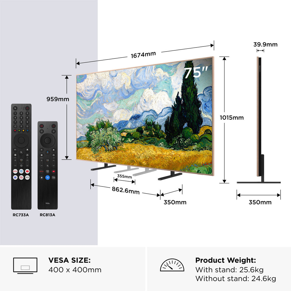 TCL 75A400 PRO-UK 75 Inch NXTVISION A400 Pro 4K UHD HDR QD-MINI LED AI Art TV 2026